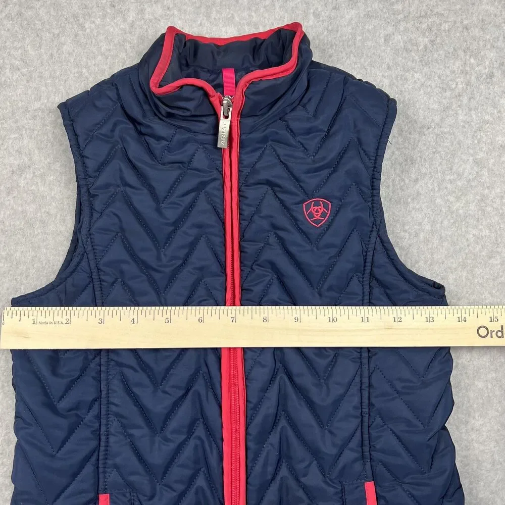Ariat Girls 8 Navy Quilted Insulated Vest Western Equestrian Ranch Outdoor